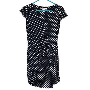 Studio AA Black White Polka Dot surplice wrap dress size 12 Petite 12P